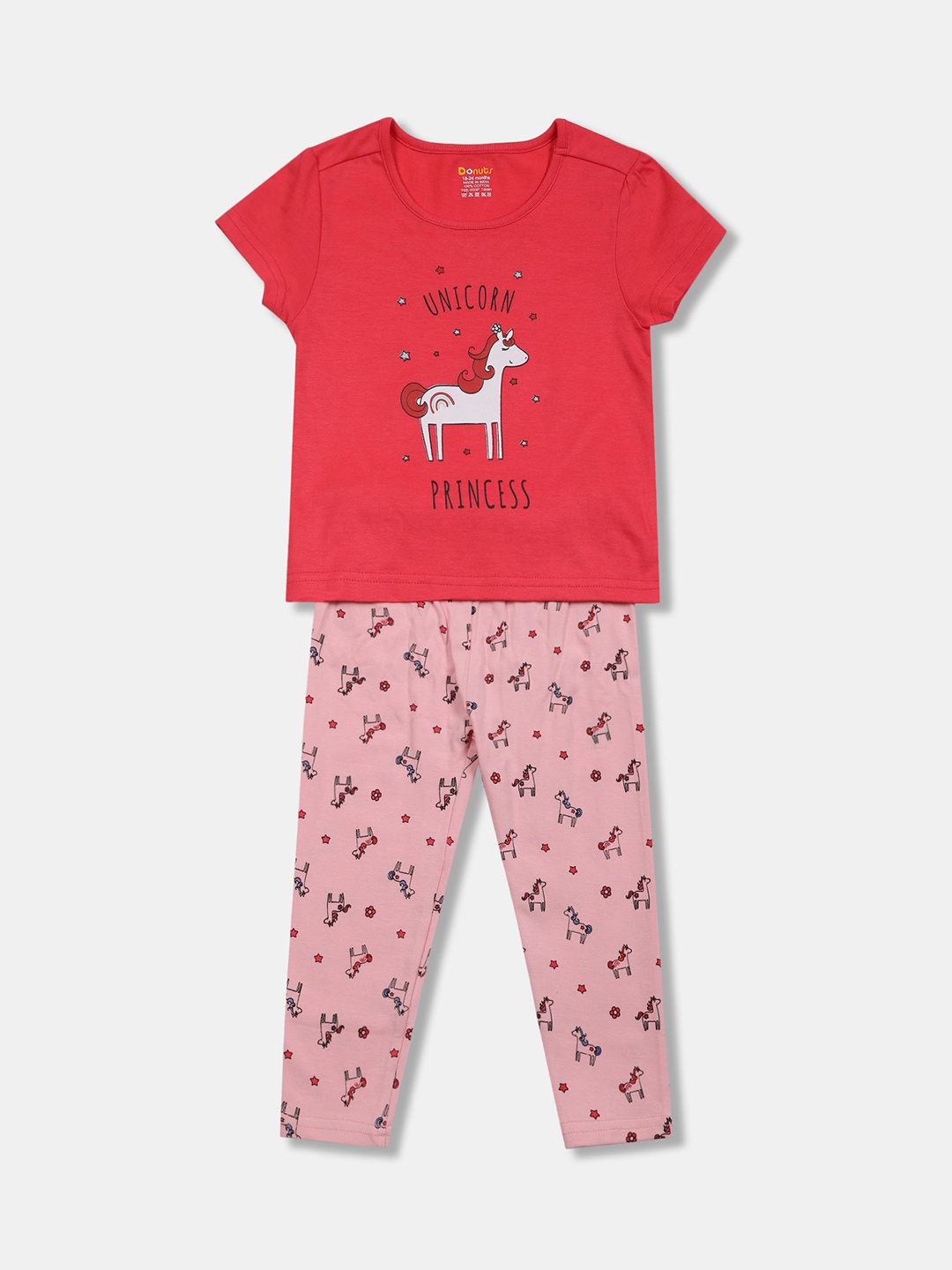 

Donuts Girls Red & Pink Printed Night suit