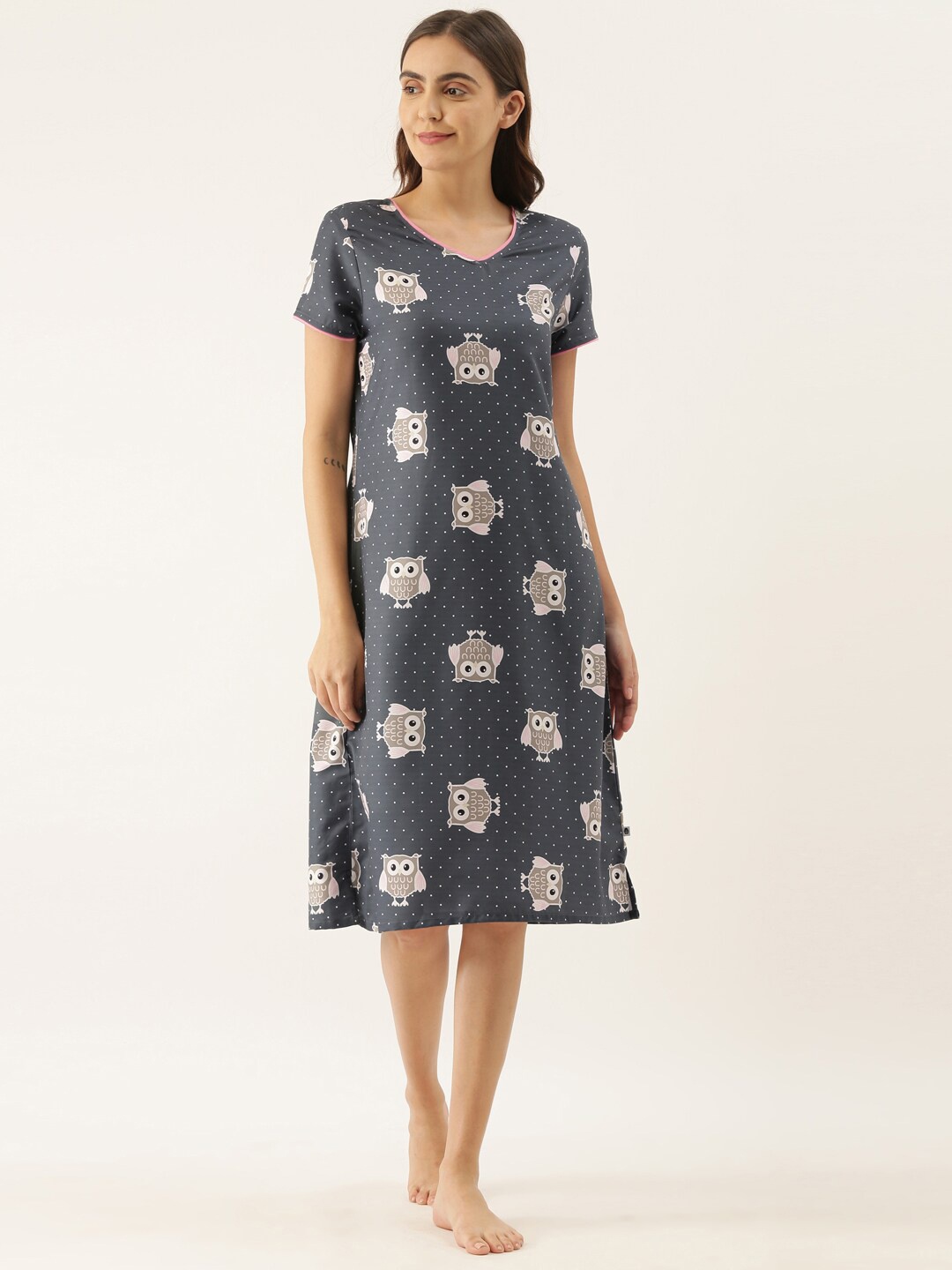 

Bannos Swagger Charcoal & Pink Printed Nightdress