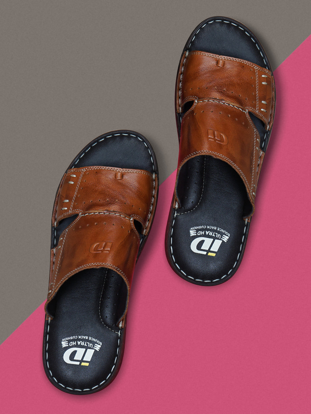 

ID Men Tan Brown Leather Comfort Sandals