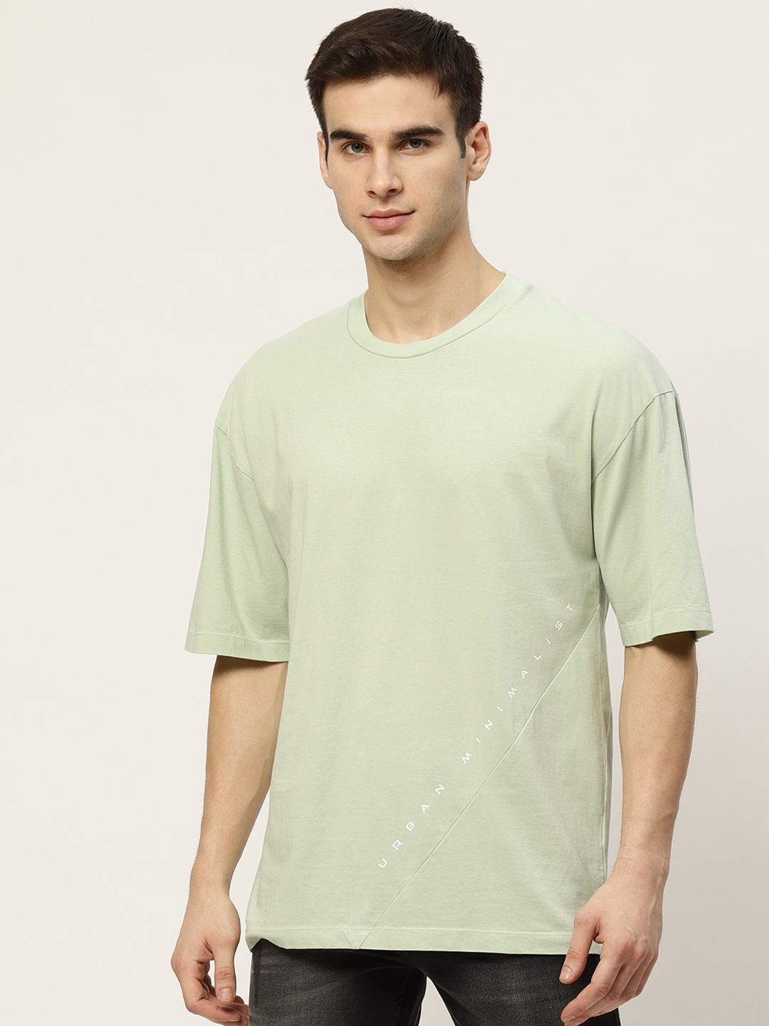 

Flying Machine Men Green Cotton Placement Print Detail Round Neck T-shirt