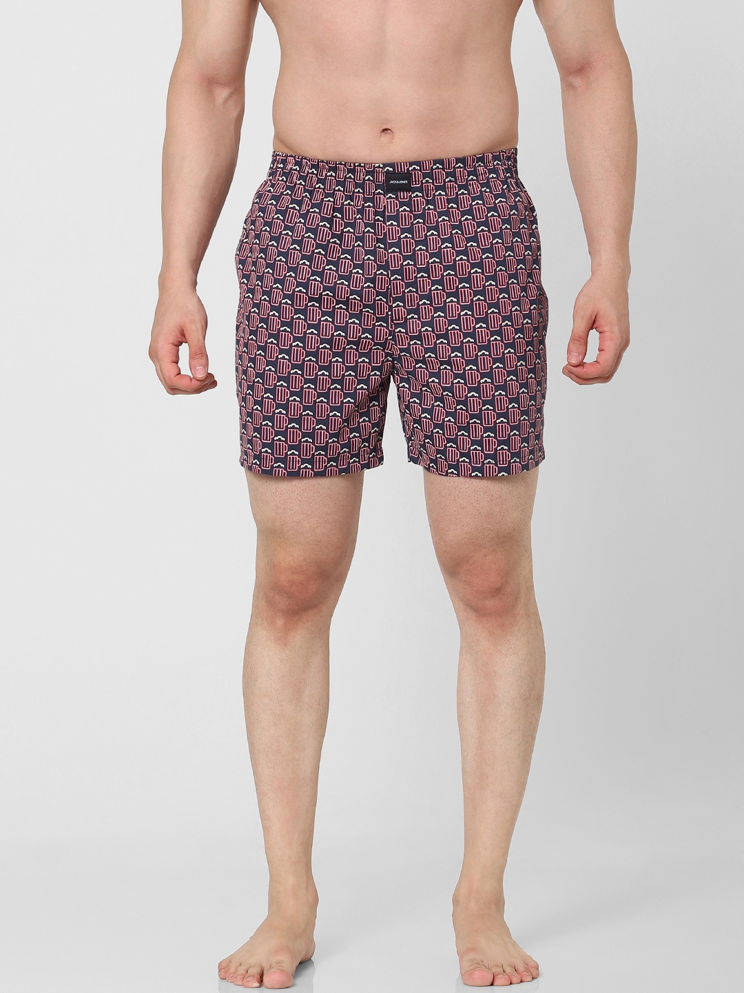 

Jack & Jones Men Navy Blue & Pink Printed Pure Cotton Boxers 2364227001