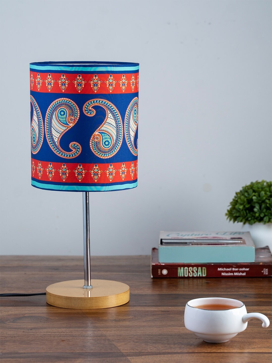 

KOLOROBIA Blue & Red Majestic Paisley Printed Traditional Buffet Table Lamp with Shade