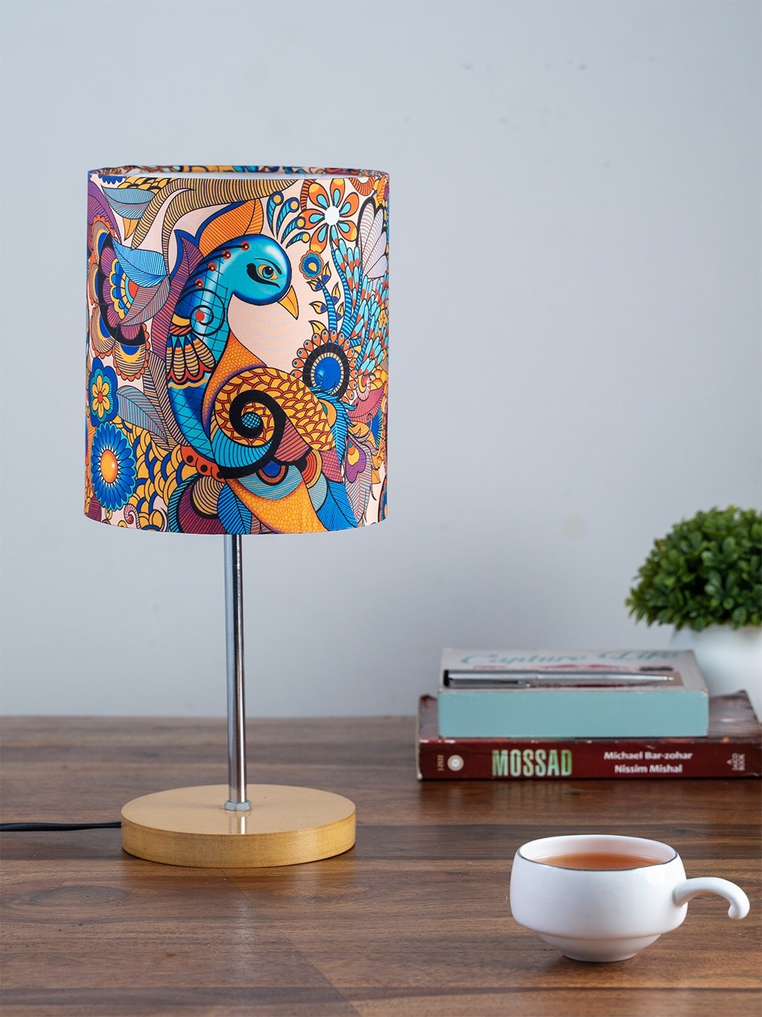 

KOLOROBIA Blue & Yellow Printed Traditional Buffet Table Lamp with Shade