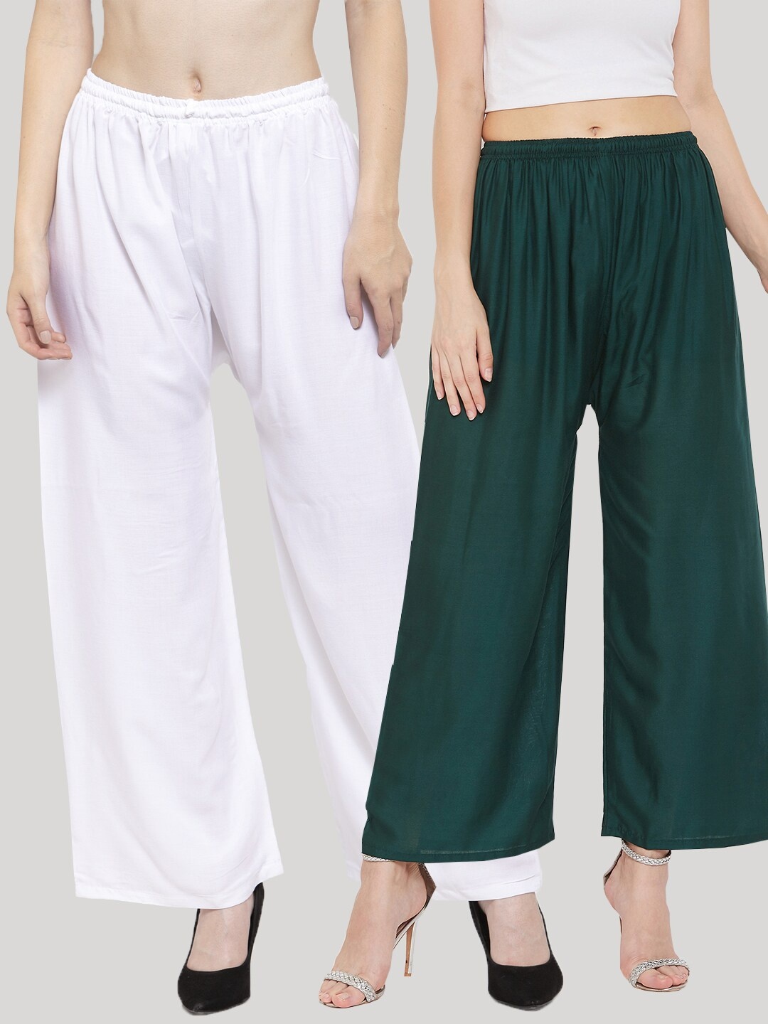 

Clora Creation Women White & Green Set of 2 Solid Straight Palazzos