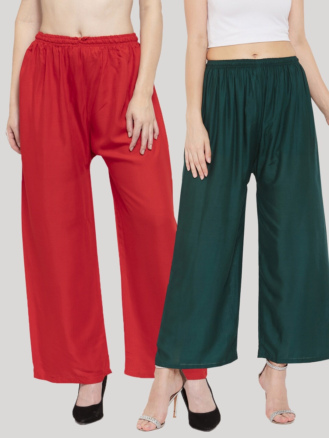 

Clora Creation Women Pack Of 2 Red & Green Solid Straight Palazzos