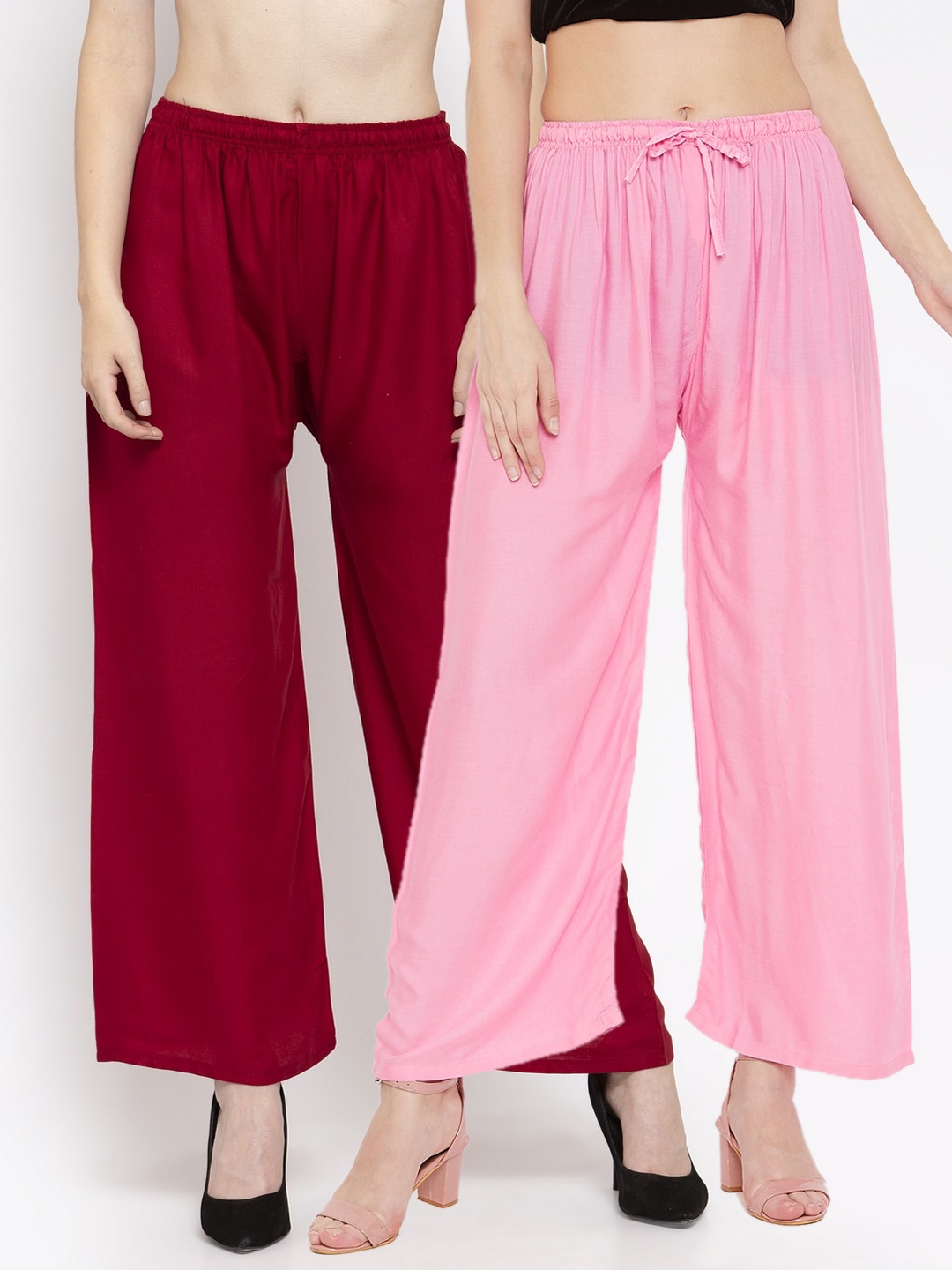 

Clora Creation Women Multi Solid Pack of 2 Palazzo Maroon & Pink Rayon Palazzo