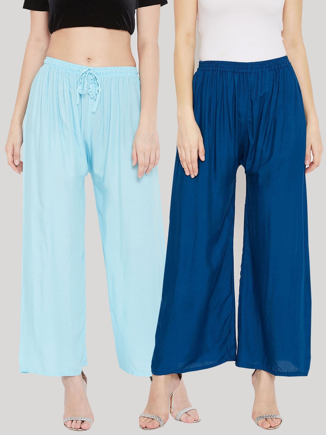 

Clora Creation Women Pack of 2 Solid Wide Leg Palazzos, Blue