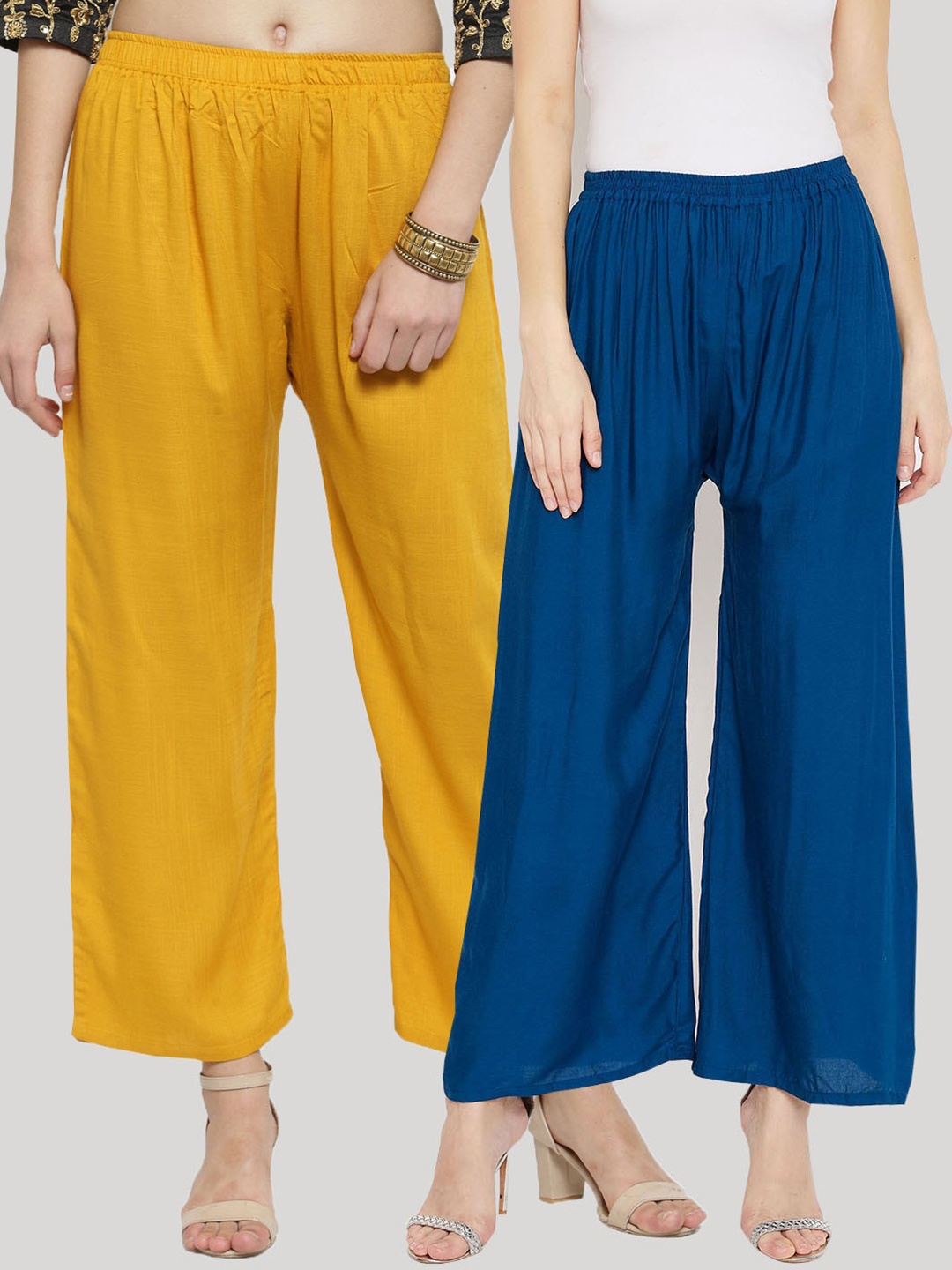 

Clora Creation Women Pack of 2 Solid Wide Leg Palazzos, Mustard