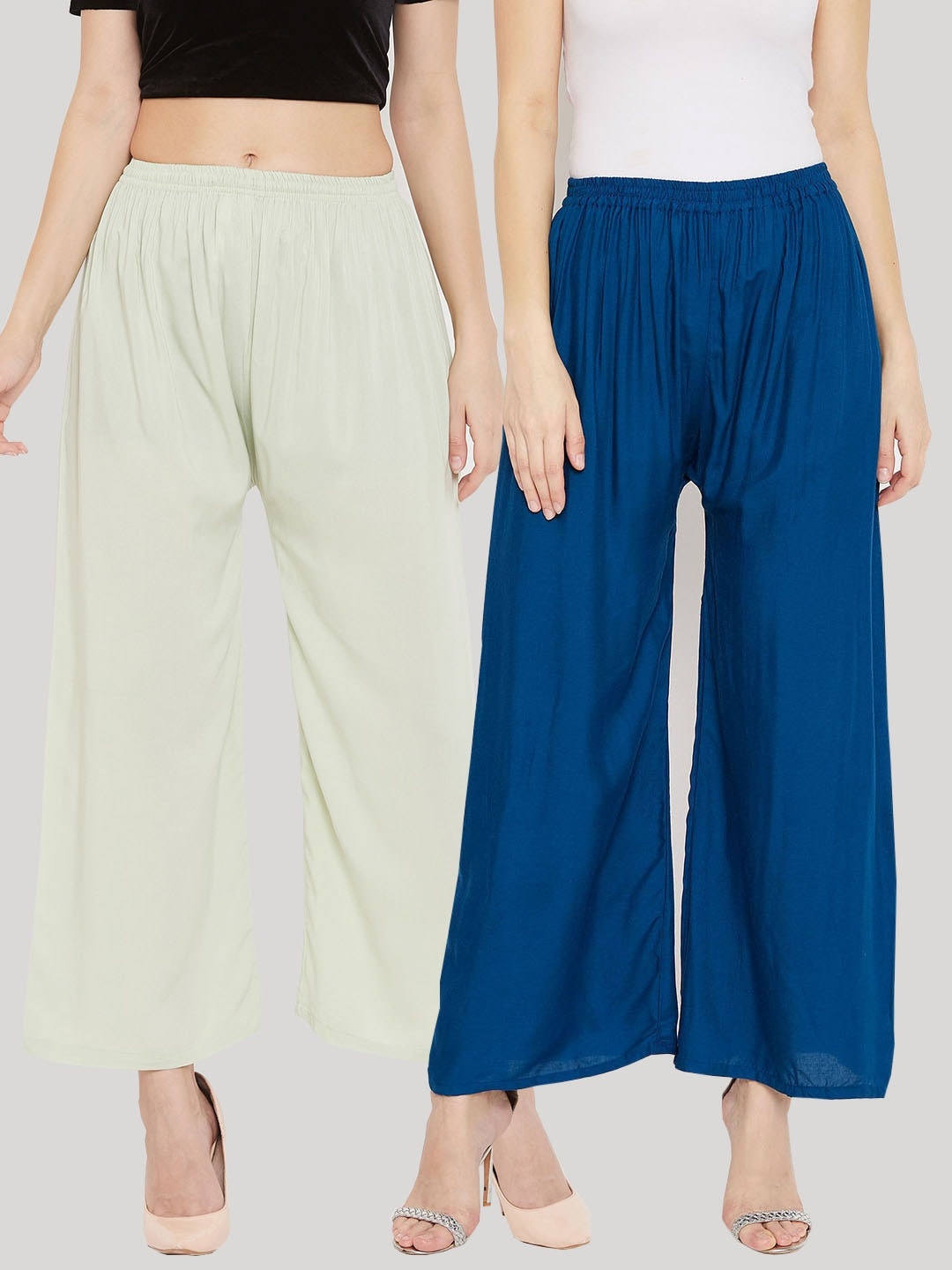 

Clora Creation Women Pack of 2 Solid Wide Leg Palazzos, Navy blue