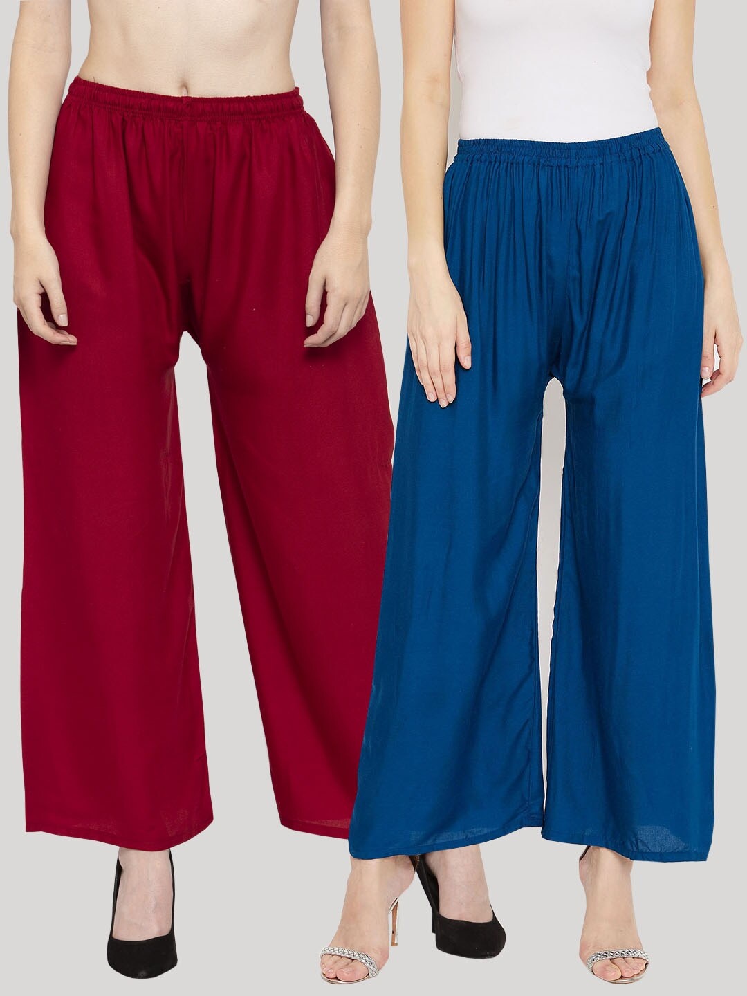 

Clora Creation Women Pack of 2 Solid Wide Leg Palazzos, Maroon