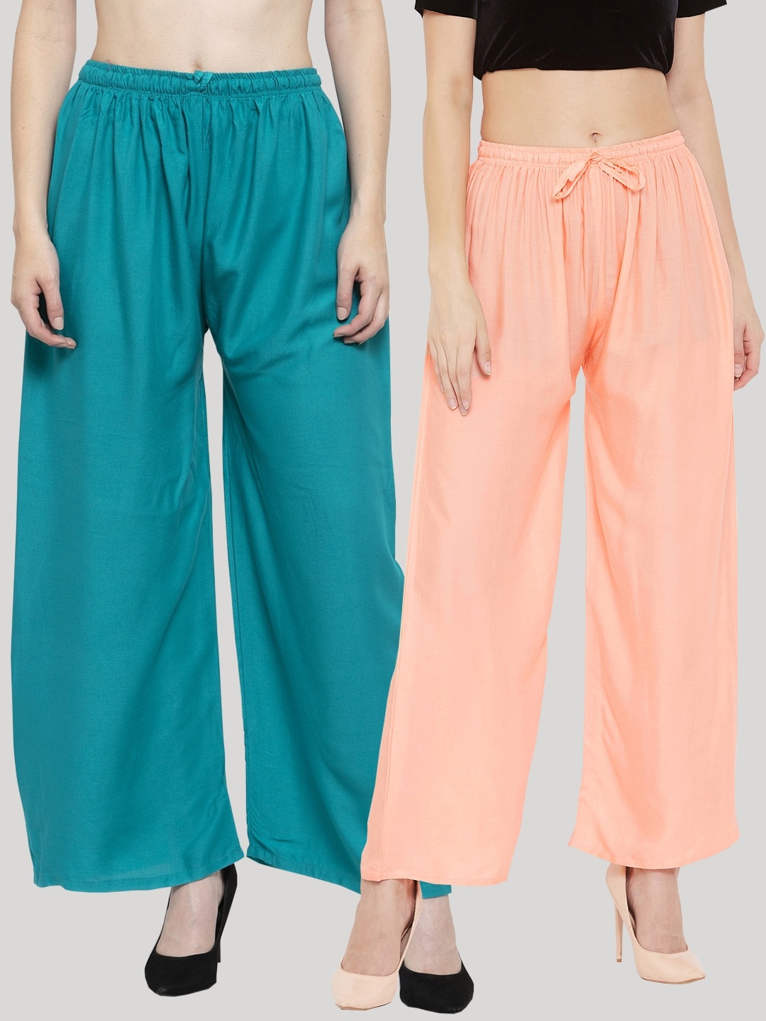 

Clora Creation Women Pack of 2 Solid Wide Leg Palazzos, Peach