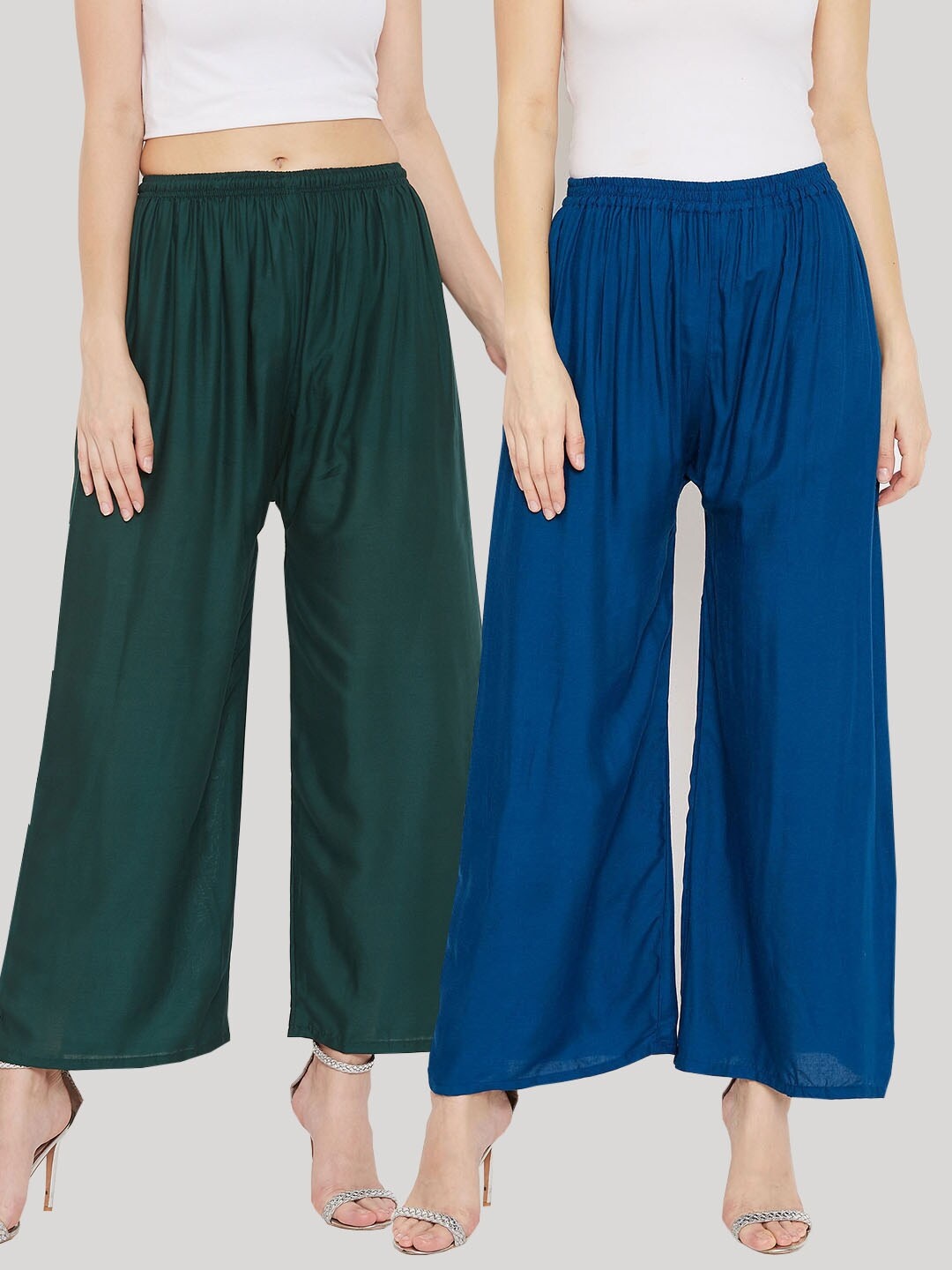 

Clora Creation Women Pack of 2 Solid Wide Leg Palazzos, Green