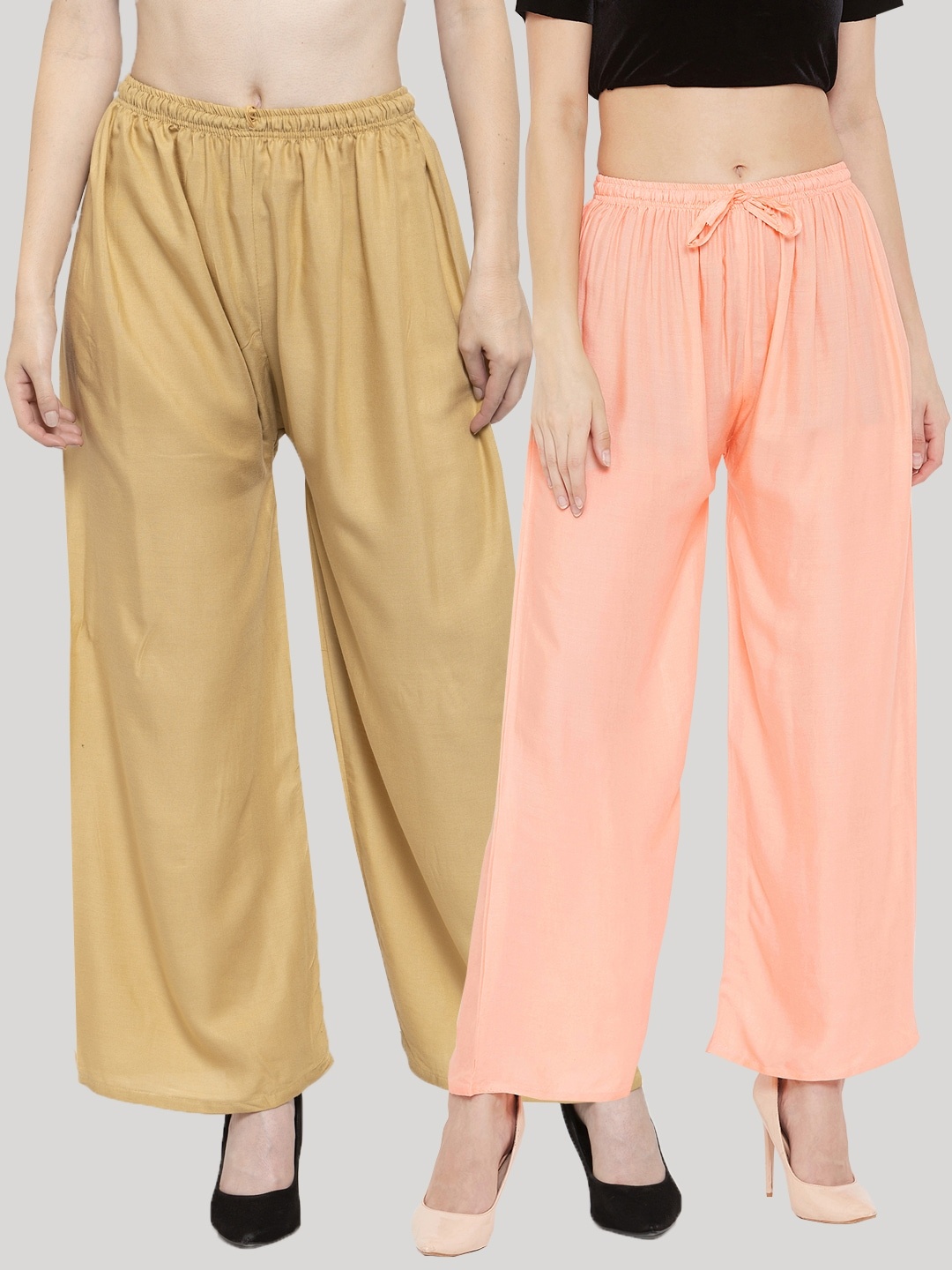 

Clora Creation Women Pack of 2 Solid Wide Leg Palazzos, Cream