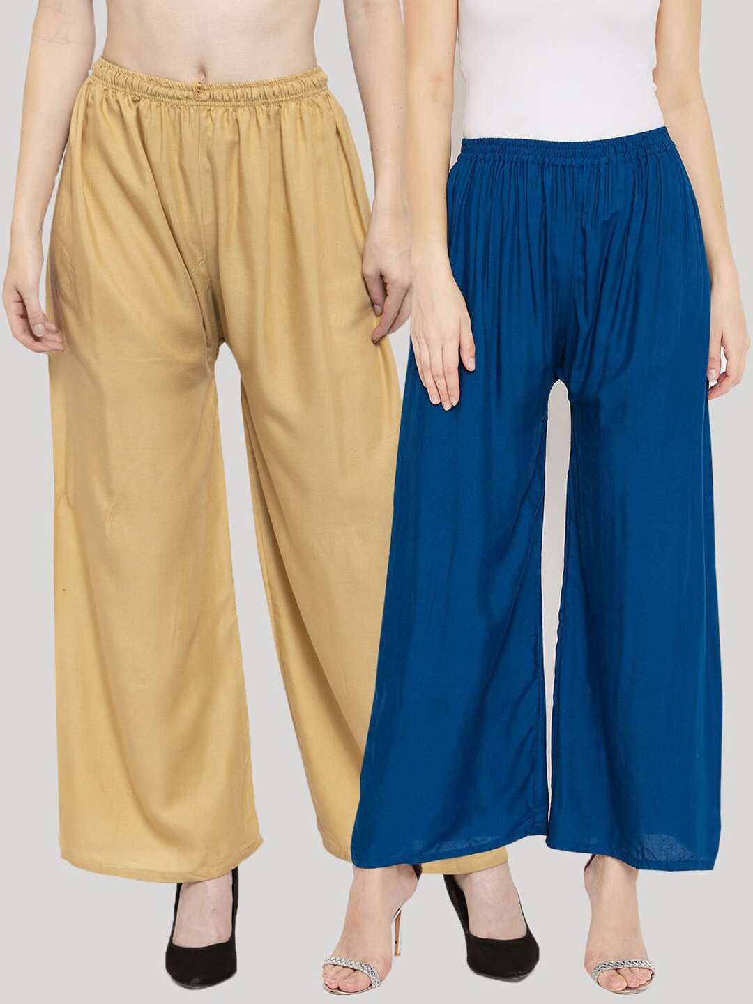 

Clora Creation Women Pack of 2 Solid Wide Leg Palazzos, Blue