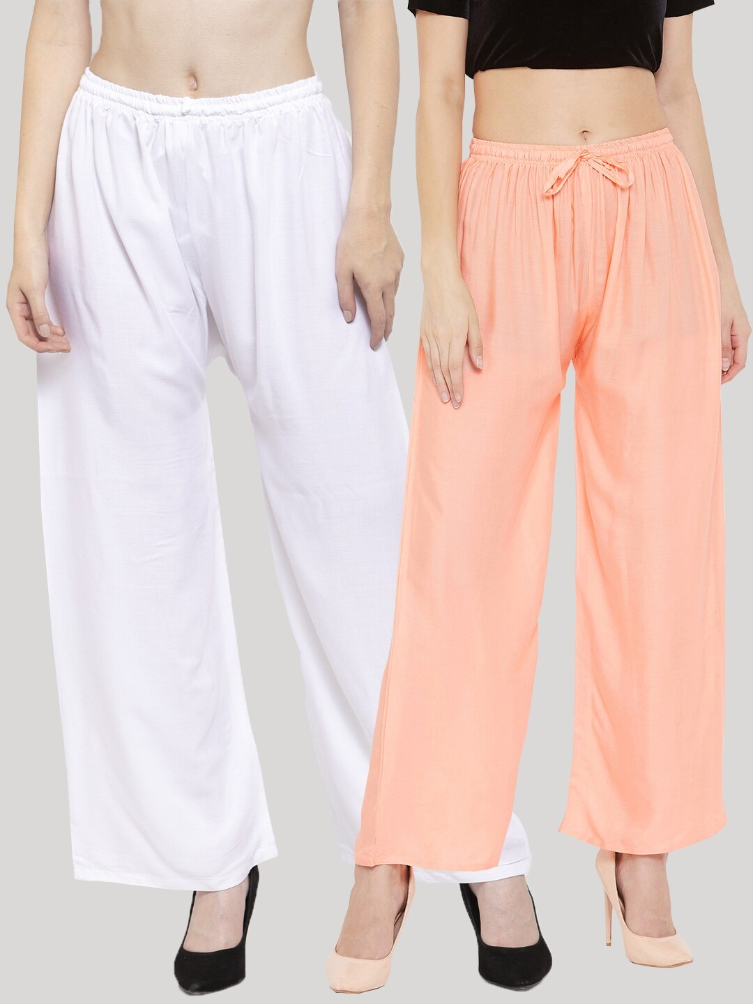 

Clora Creation Women Pack of 2 Solid Straight Palazzos, White