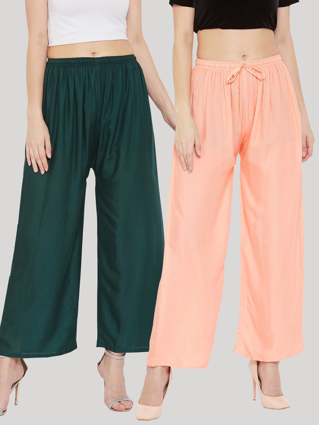 

Clora Creation Women Pack of 2 Solid Wide Leg Palazzos, Peach