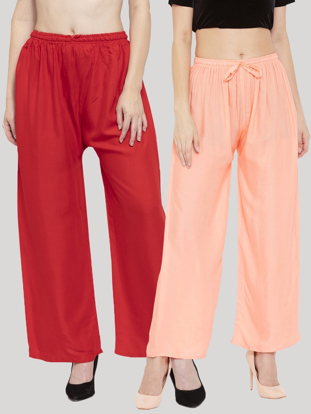 

Clora Creation Women Pack of 2 Solid Wide Leg Palazzos, Peach