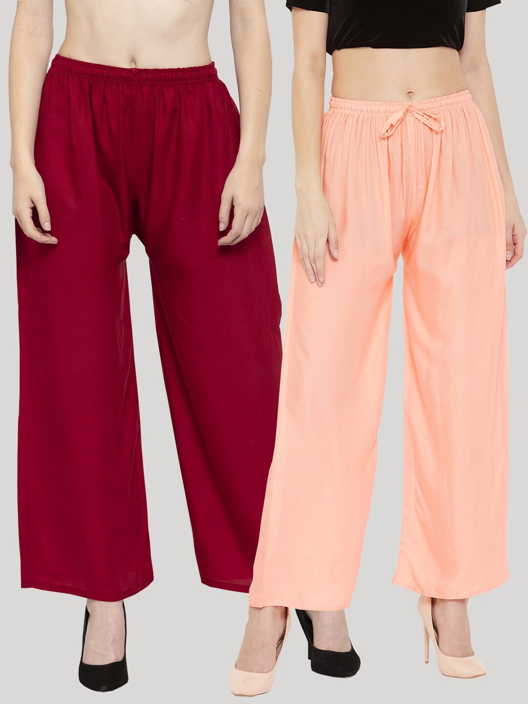 

Clora Creation Women Pack of 2 Solid Wide Leg Palazzos, Maroon