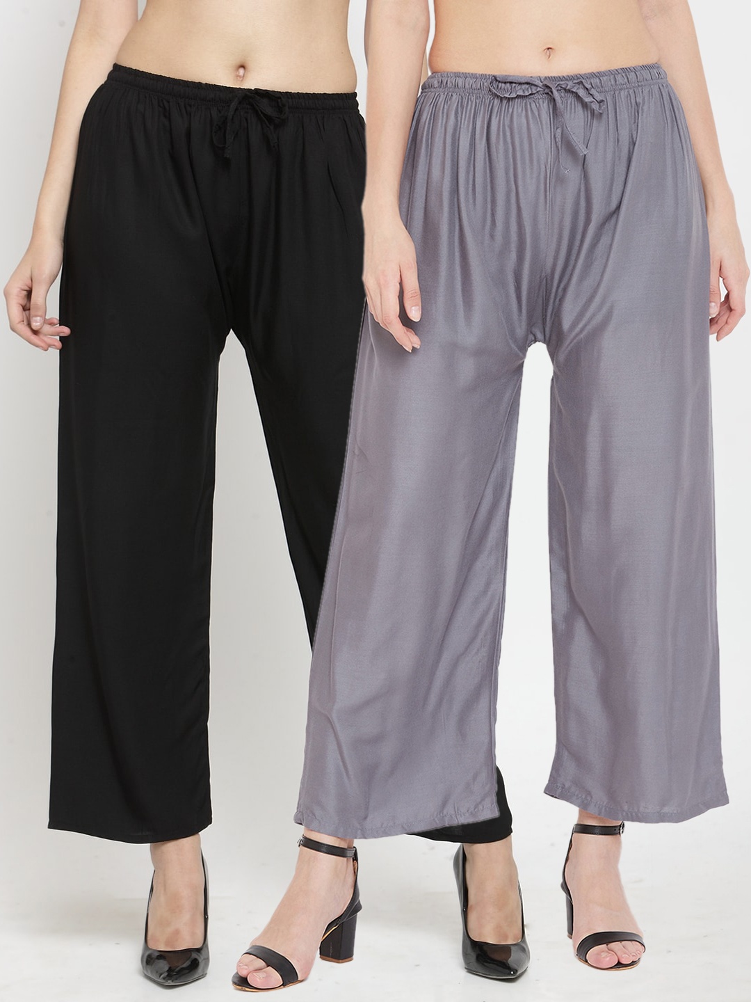 

Clora Creation Women Pack of 2 Solid Wide Leg Palazzos, Black