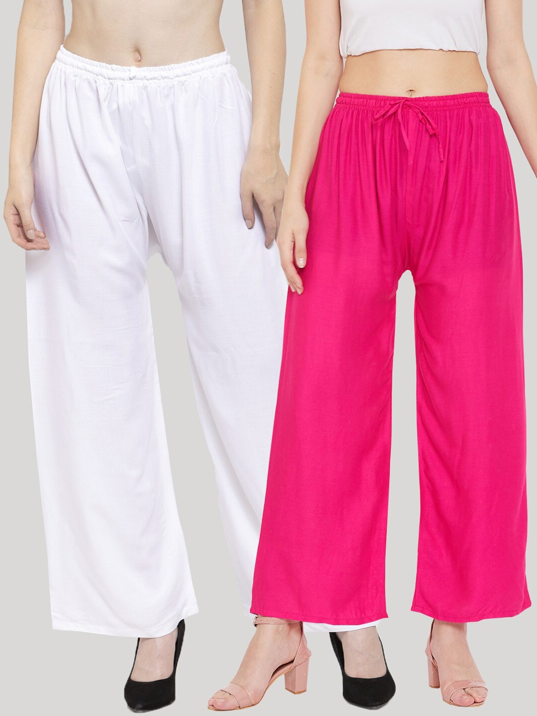 

Clora Creation Women Pack of 2 Solid Wide Leg Palazzos, Fuchsia