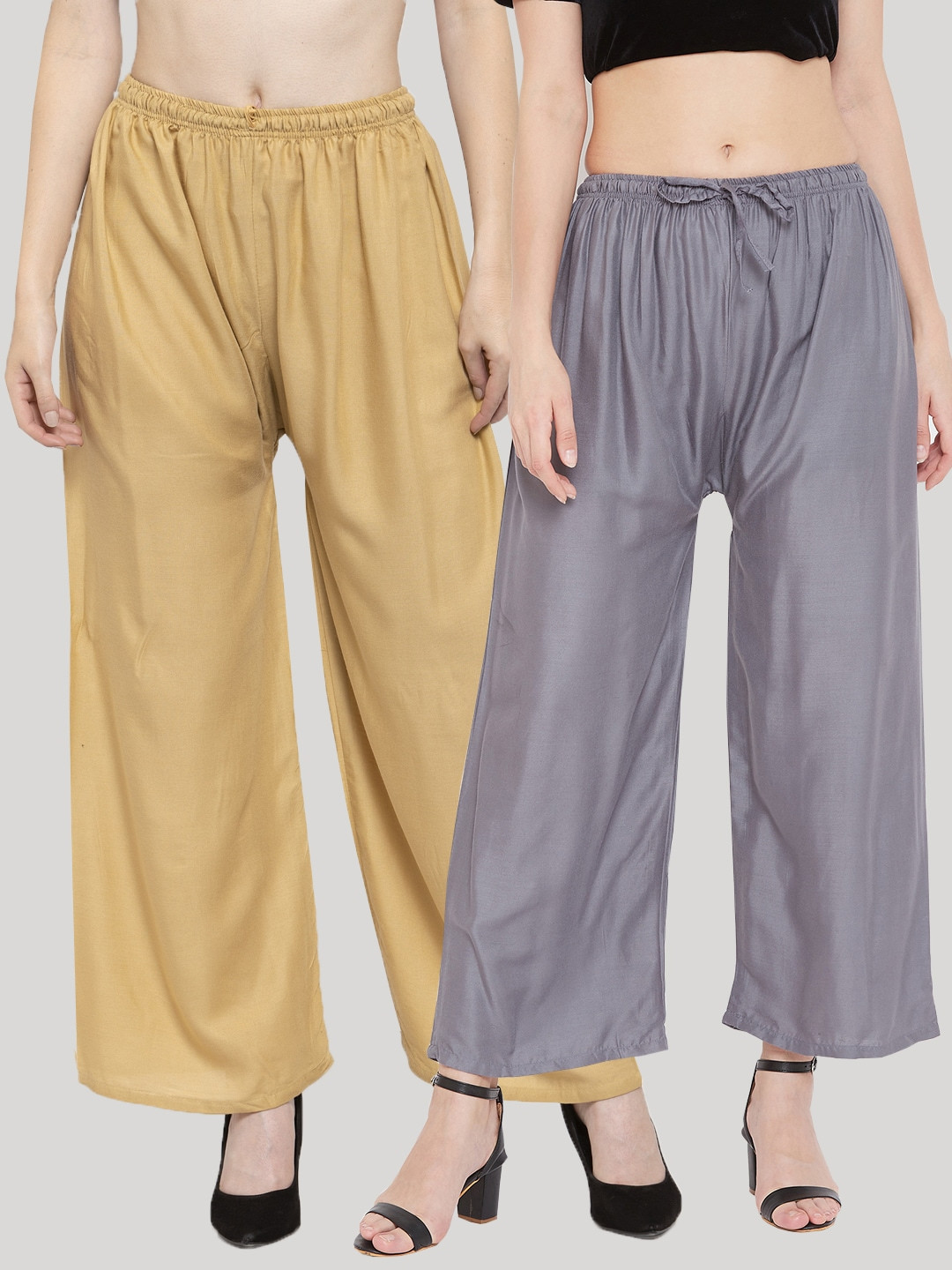 

Clora Creation Women Pack of 2 Solid Wide Leg Palazzos, Beige