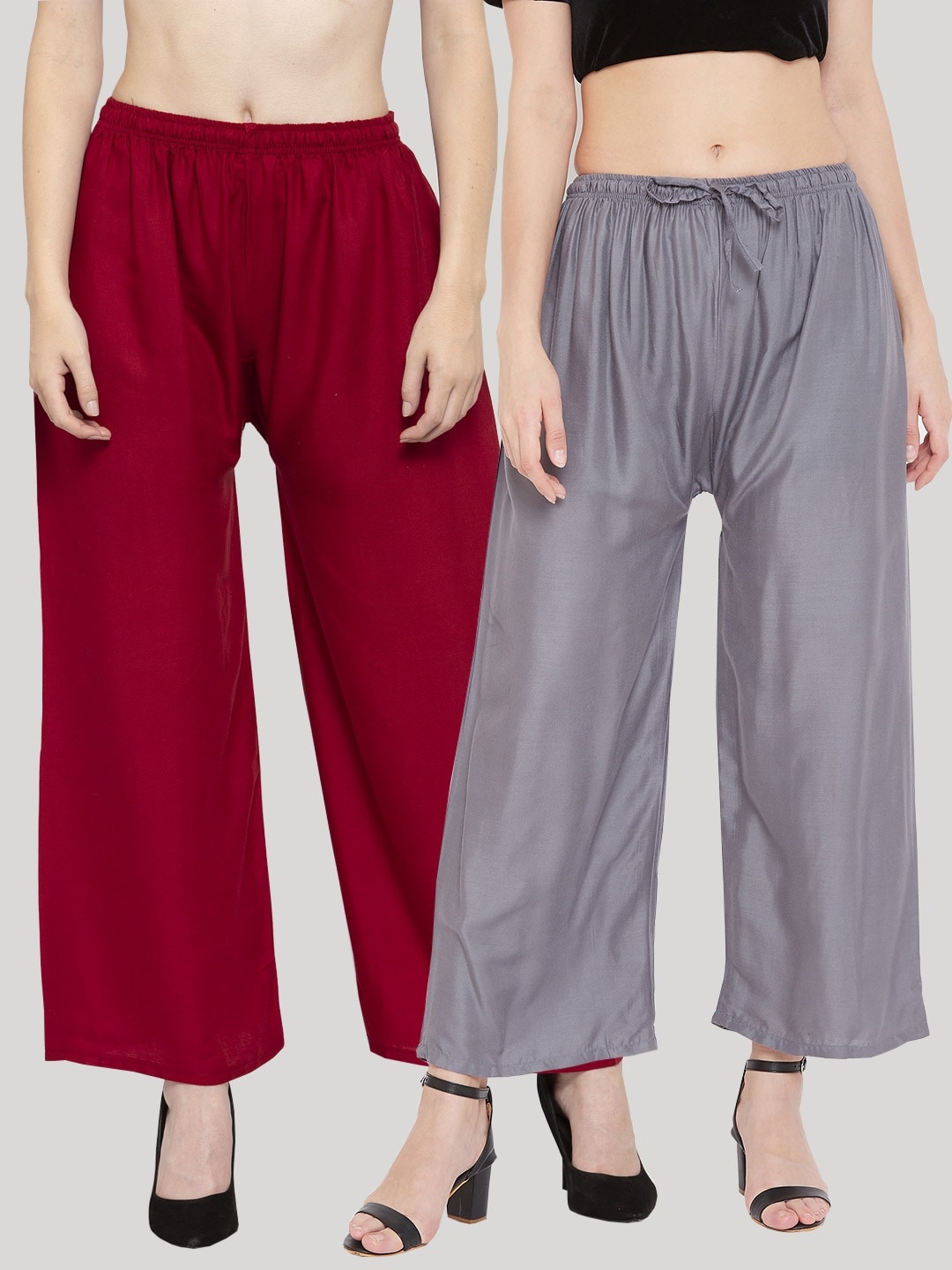 

Clora Creation Women Pack of 2 Solid Straight Fit Palazzos, Maroon