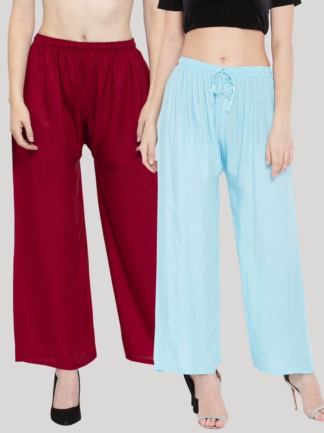 

Clora Creation Women Pack of 2 Solid Straight Fit Palazzos, Maroon