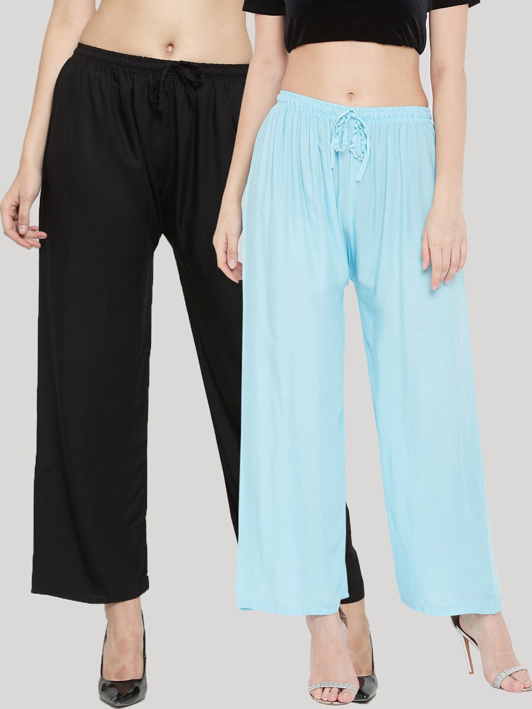 

Clora Creation Women Pack of 2 Solid Straight Fit Palazzos, Black