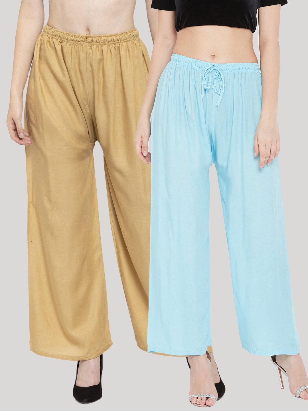 

Clora Creation Women Pack of 2 Solid Straight Fit Palazzos, Beige