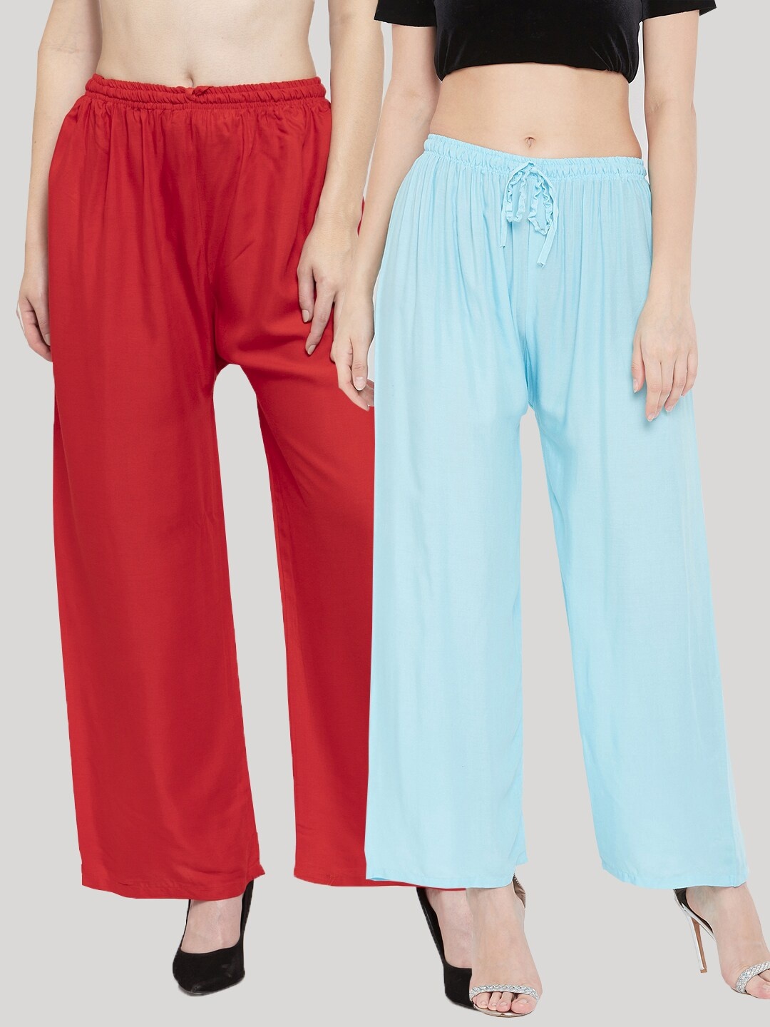 

Clora Creation Women Pack of 2 Solid Straight Fit Palazzos, Red