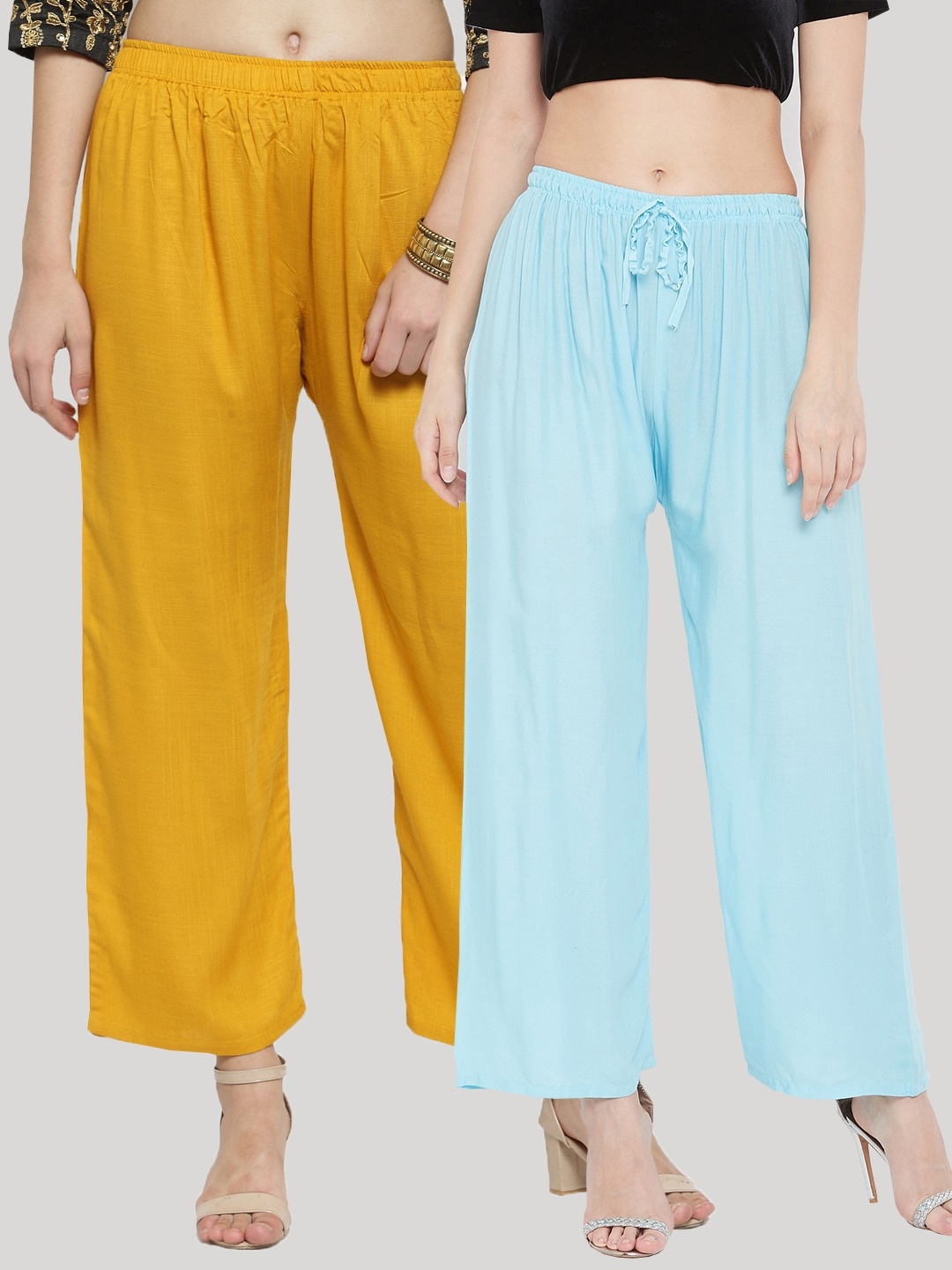 

Clora Creation Women Pack of 2 Solid Straight Fit Palazzos, Mustard