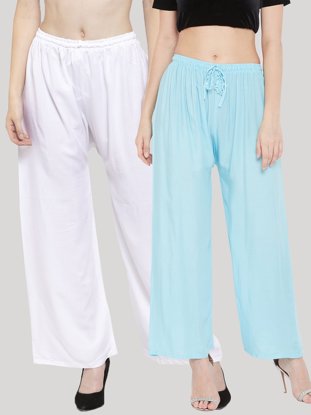 

Clora Creation Women Pack of 2 Solid Straight Fit Palazzos, White
