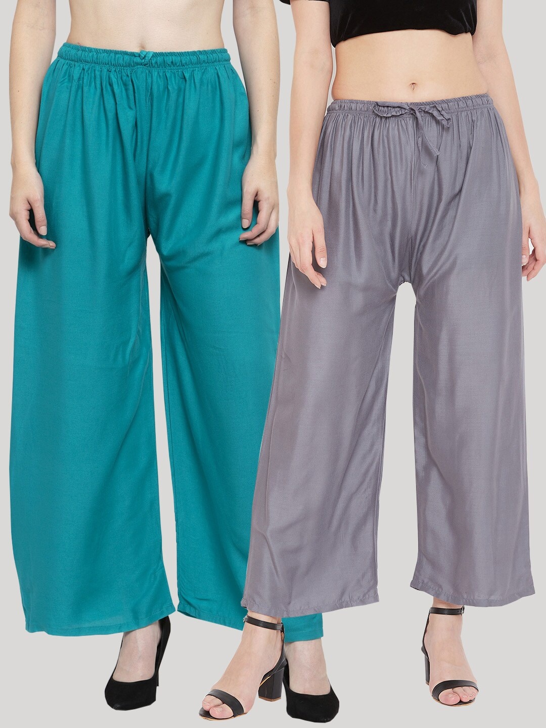 

Clora Creation Women Pack of 2 Solid Wide Leg Palazzos, Blue