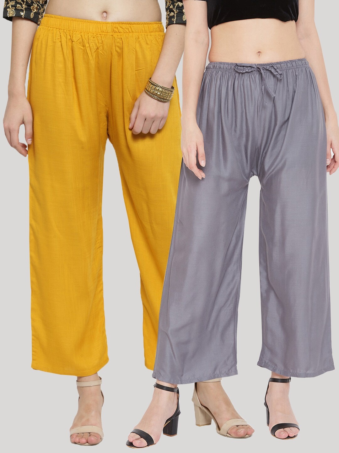 

Clora Creation Women Pack of 2 Solid Wide Leg Palazzos, Mustard