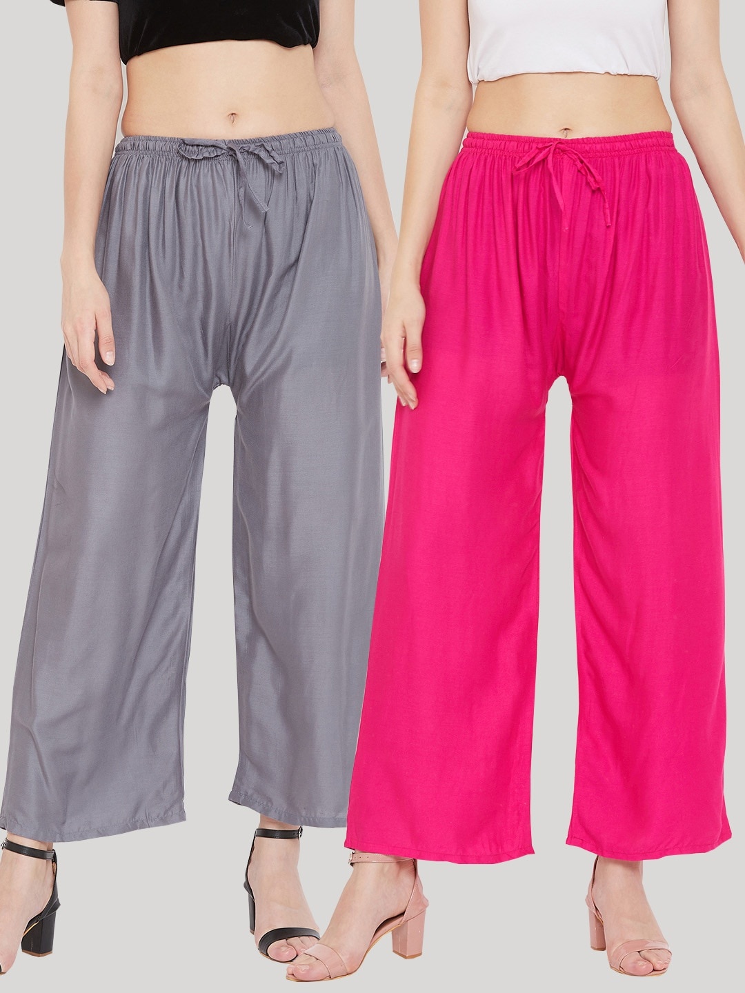

Clora Creation Women Pack of 2 Solid Wide Leg Palazzos, Pink
