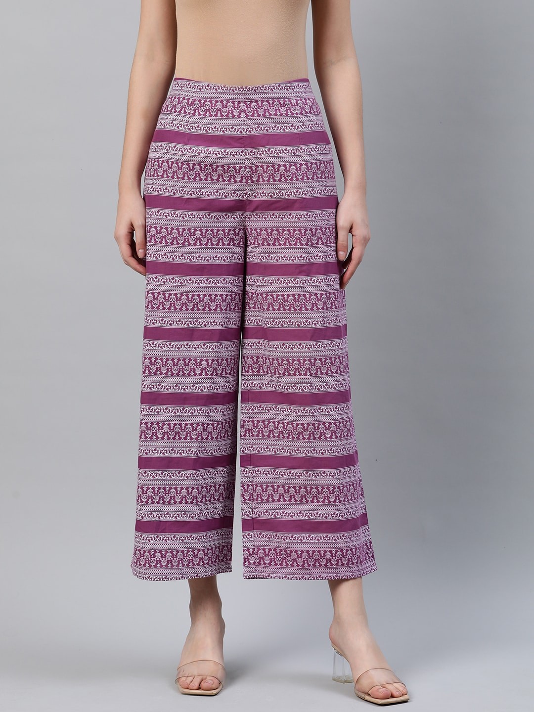 

Libas Women Purple & White Printed Wide Leg Palazzos