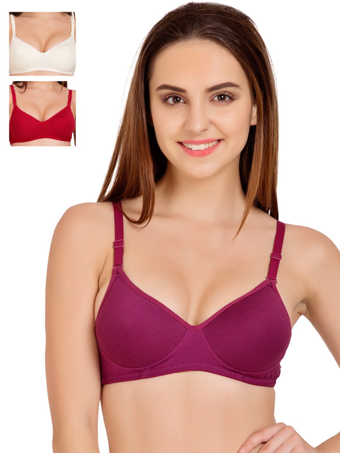 

Tweens Pack of 3 Medium-Coverage T-shirt Bras TW1301, Burgundy