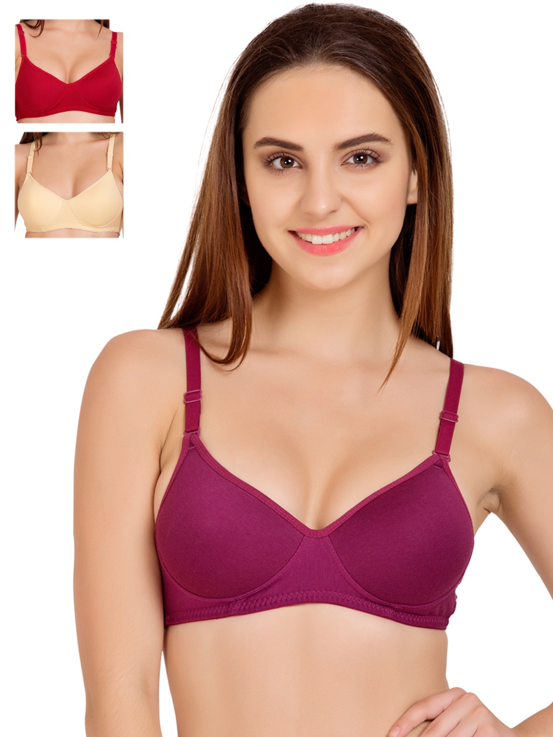 

Tweens Pack of 3 Medium-Coverage T-shirt Bras TW1301, Burgundy