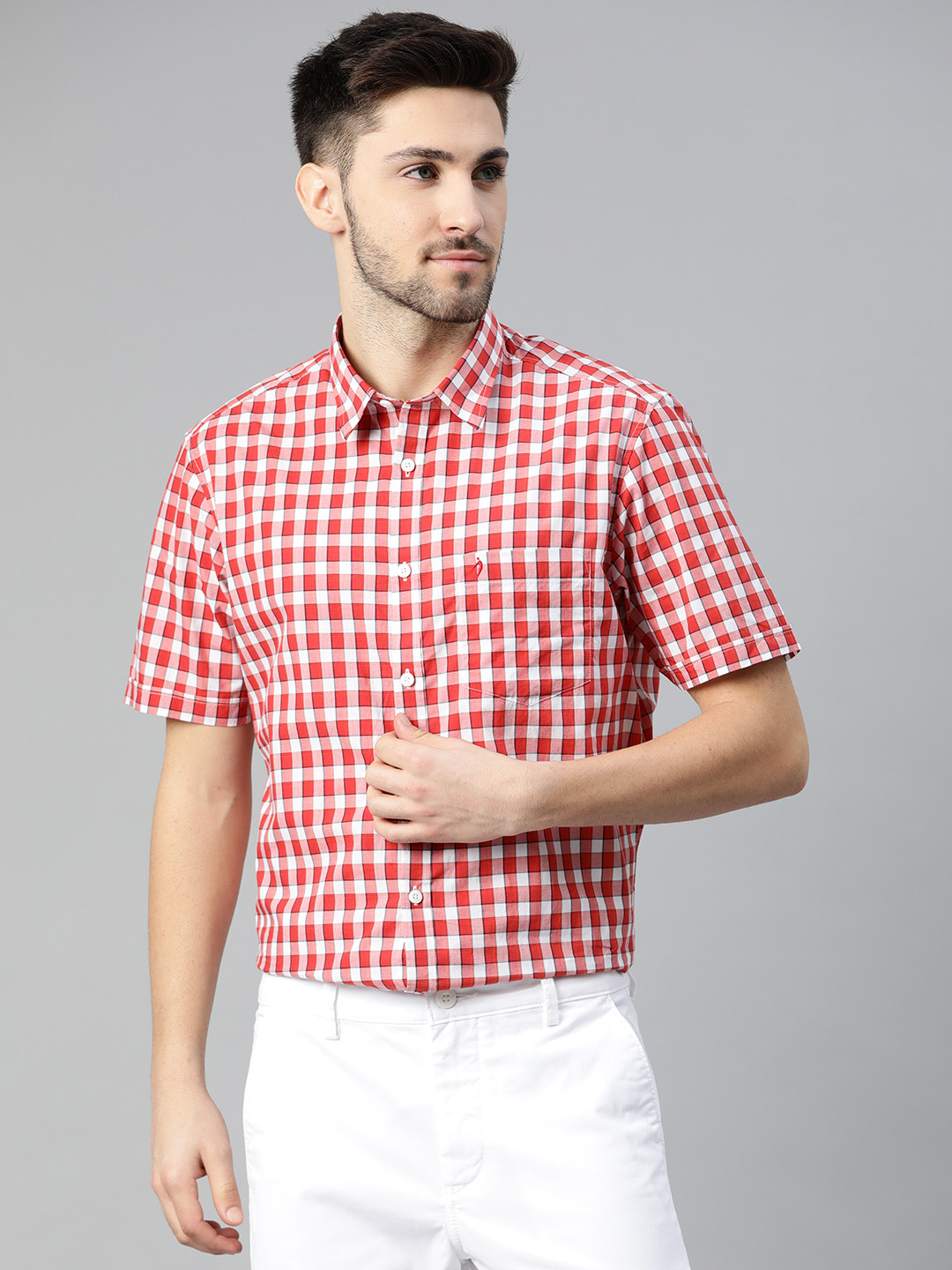 

Indian Terrain Men Red Slim Fit Checked Cotton Casual Shirt