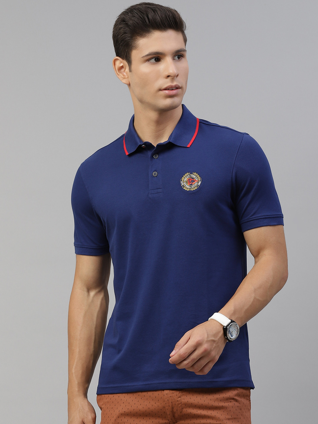 

Indian Terrain Men Navy Blue Brand Logo Polo Collar T-shirt