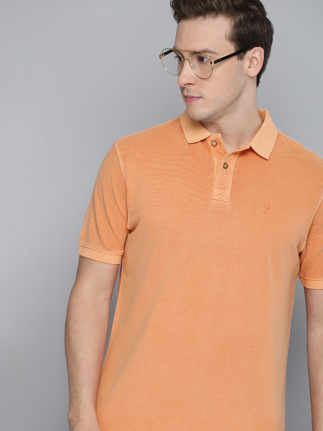 

Indian Terrain Men Orange Polo Collar Pure Cotton T-shirt
