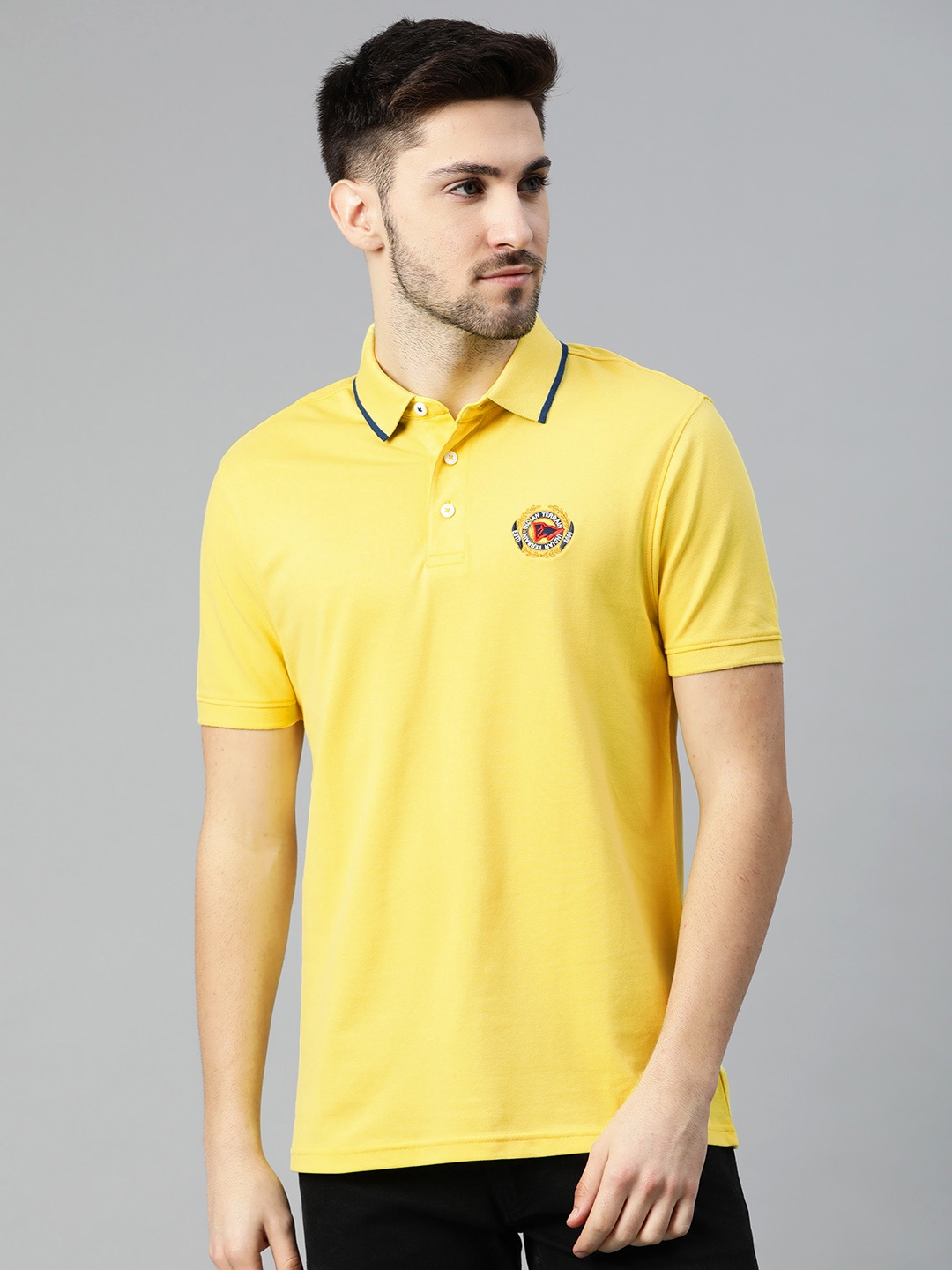 

Indian Terrain Men Yellow Polo Solid Pure Cotton Collar T-Shirt