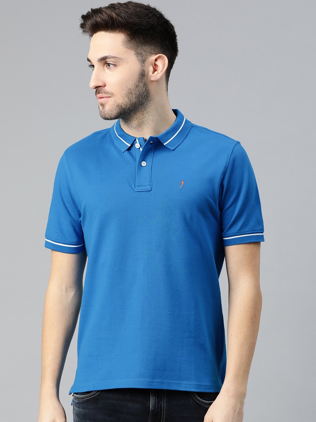 

Indian Terrain Men Navy Blue Solid Polo Collar T-Shirt