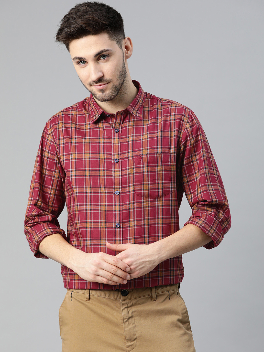

Indian Terrain Men Magenta Slim Fit Tartan Checks Casual Shirt