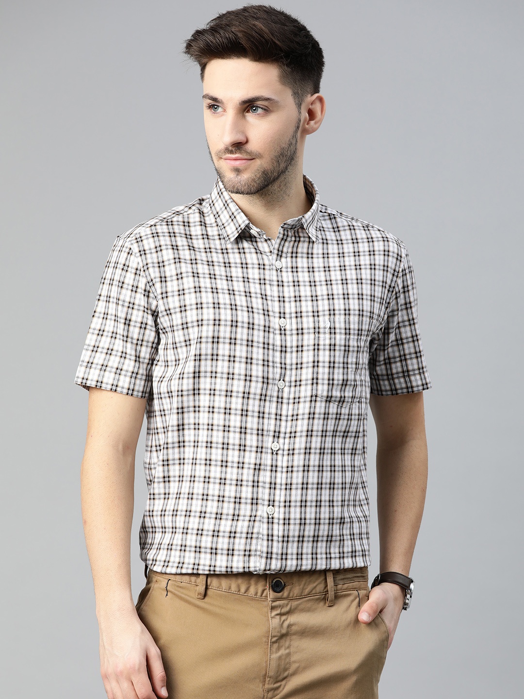 

Indian Terrain Men White Slim Fit Tartan Checks Checked Semiformal Shirt