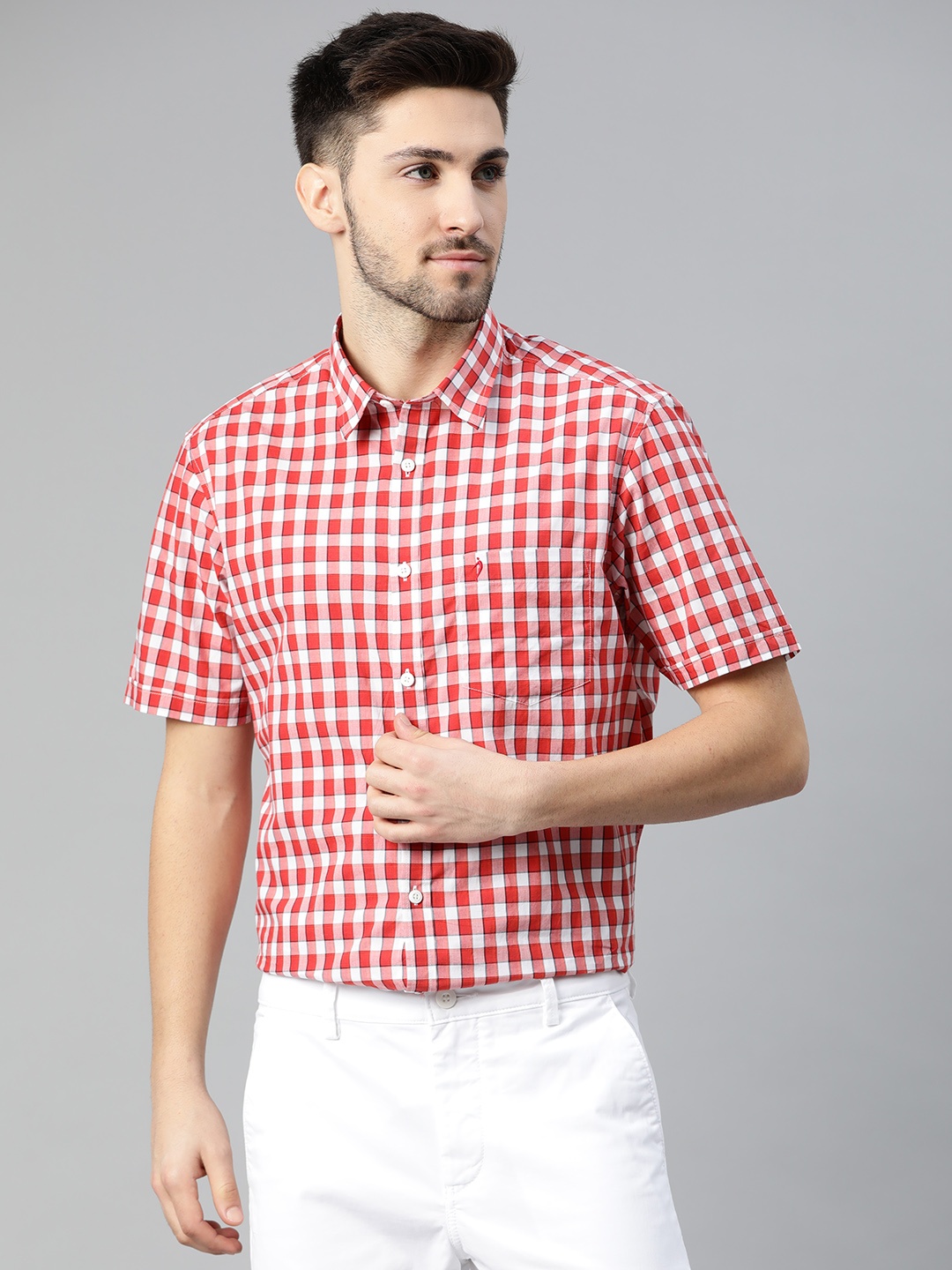 

Indian Terrain Men Red Slim Fit Checked Cotton Casual Shirt