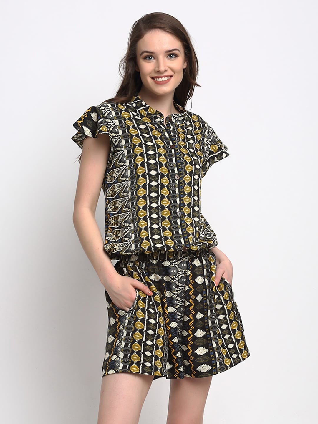 

Just Wow Women Black & White Printed Playsuit