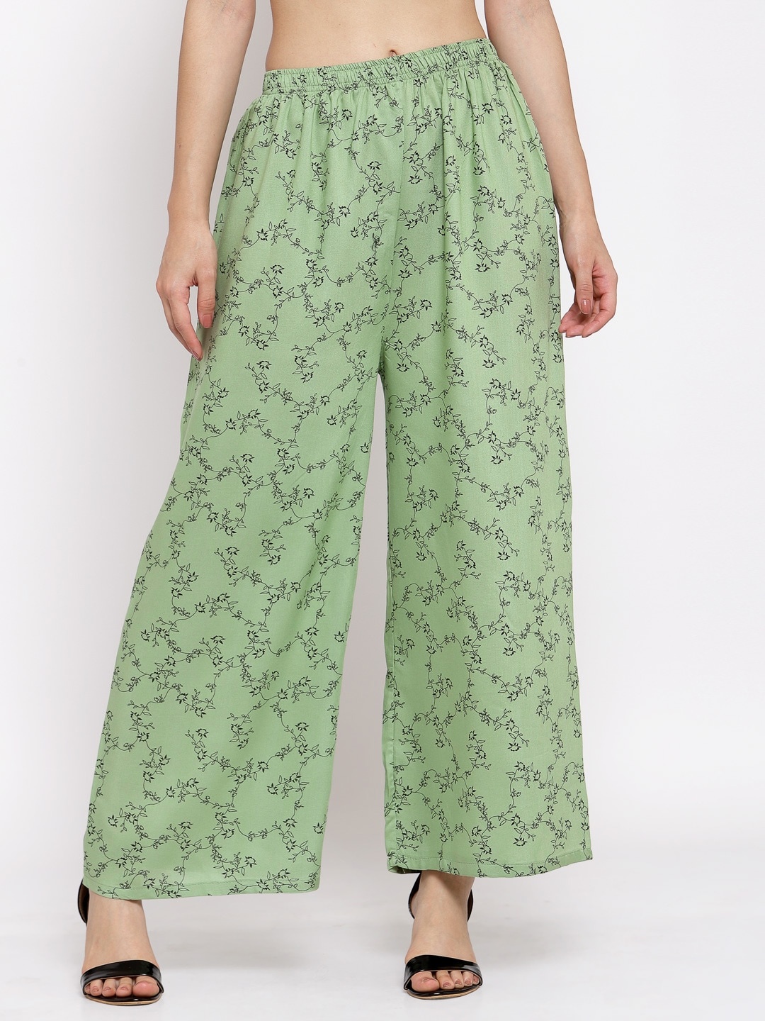 

KLOTTHE Women Green & Black Printed Wide Leg Palazzos