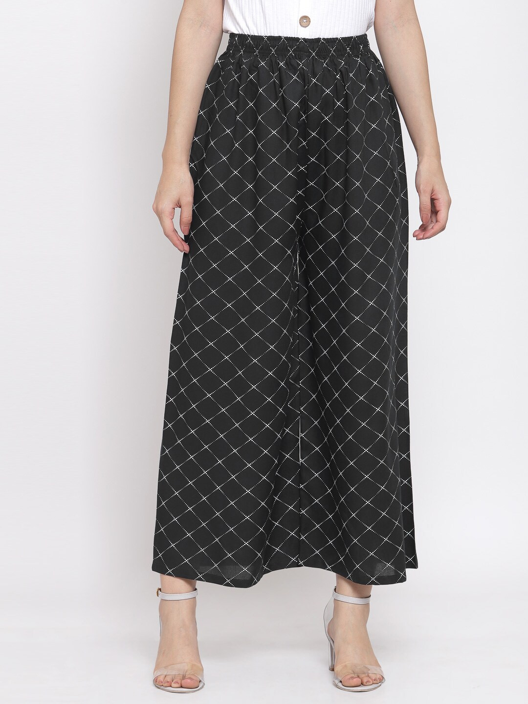 

KLOTTHE Women Black & White Checked Wide Leg Palazzos