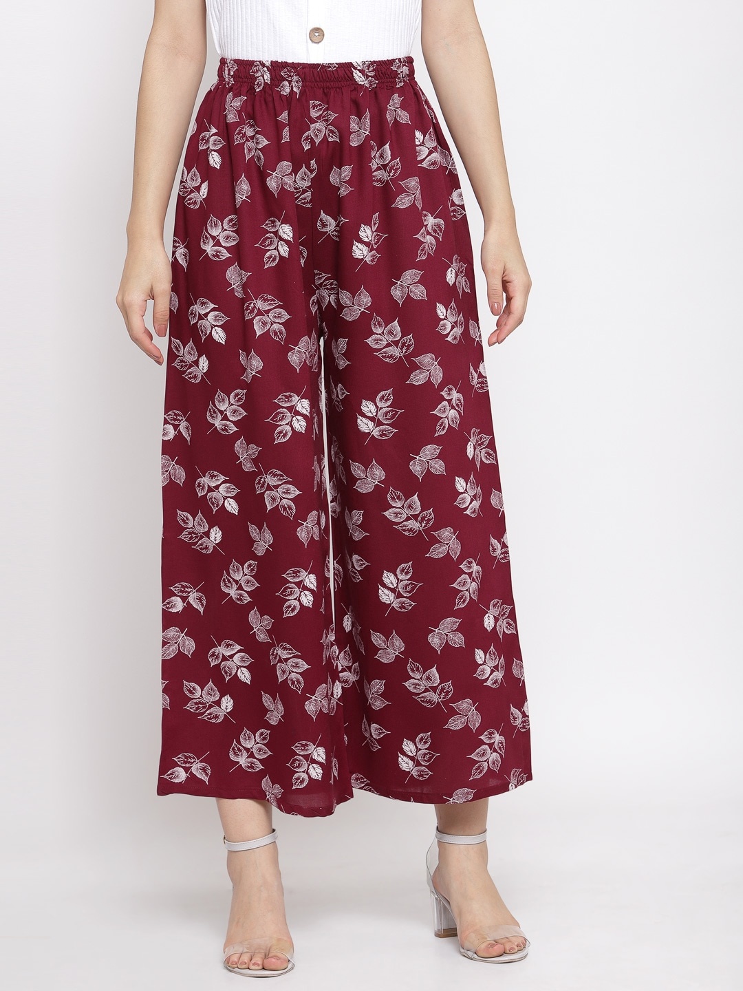 

KLOTTHE Women Maroon & White Printed Wide Leg Palazzos